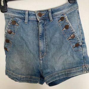 High-Rise Denim Shorts with button details